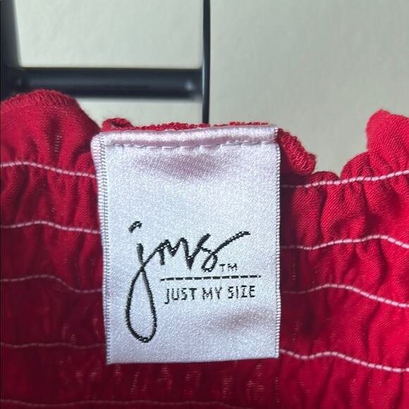 Just My Size Red Smocked Flutter Sleeve Blouse - Picture 2 of 8